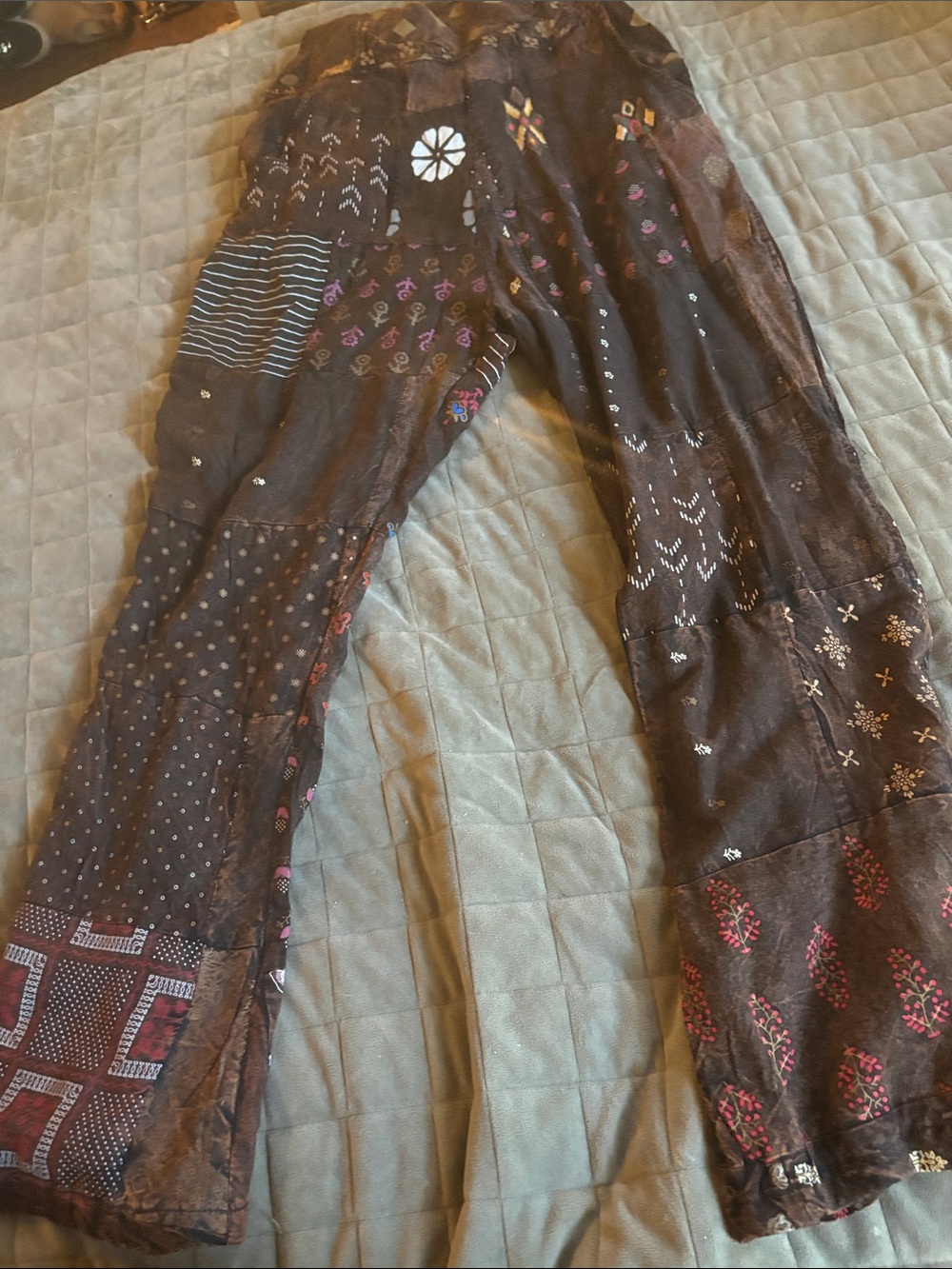 Blue Sky Brown Patchwork Boho Cotton Jumpsuit Romper - Picture 4 of 5